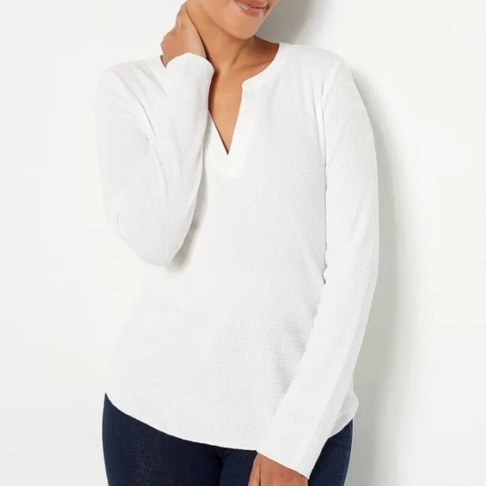 Candace Cameron Bure Waffle Knit Long
sleeve Top S New Day White